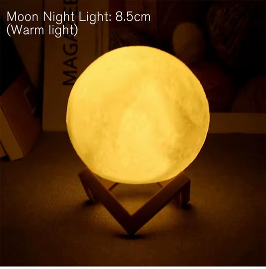 C5 8Cm Moon Lamp LED Night Light Battery Powered with Stand Starry Lamp Bedroom Decor Night Lights Kids Gift Moon Lamp Xmas Gift